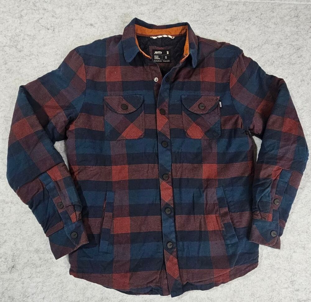 Jetty Quilted Flannel Jacket Draw your Own Line, Blue Red, Button Up, Mens Sz S